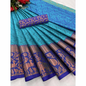 Blue Woven Cotton Silk Saree