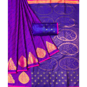 Blue Woven Cotton Silk Saree