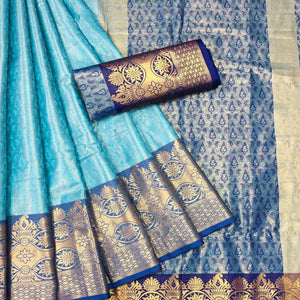 Blue Woven Cotton Silk Saree
