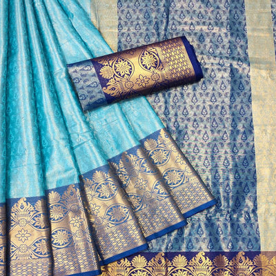 Blue Woven Cotton Silk Saree