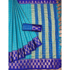 Blue Woven Cotton Silk Saree