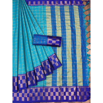 Blue Woven Cotton Silk Saree