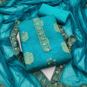 Blue Woven Dola Silk Dress Material