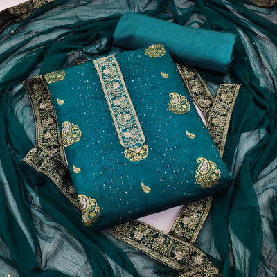 Blue Woven Dola Silk Dress Material