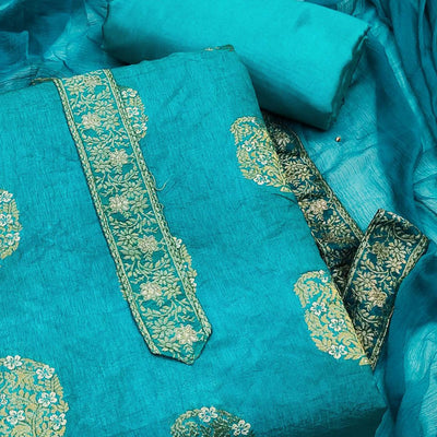 Blue Woven Dola Silk Dress Material