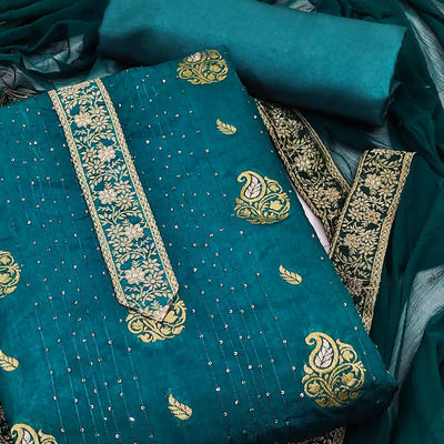 Blue Woven Dola Silk Dress Material