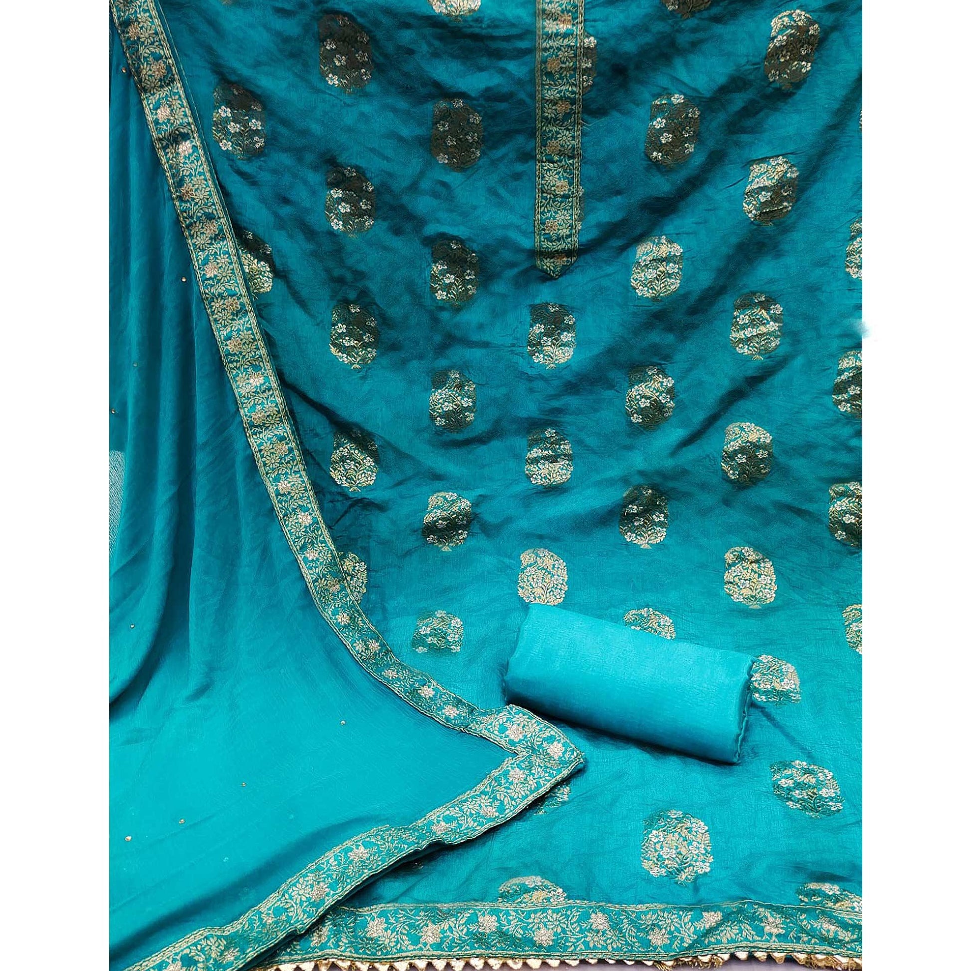 Blue Woven Dola Silk Dress Material