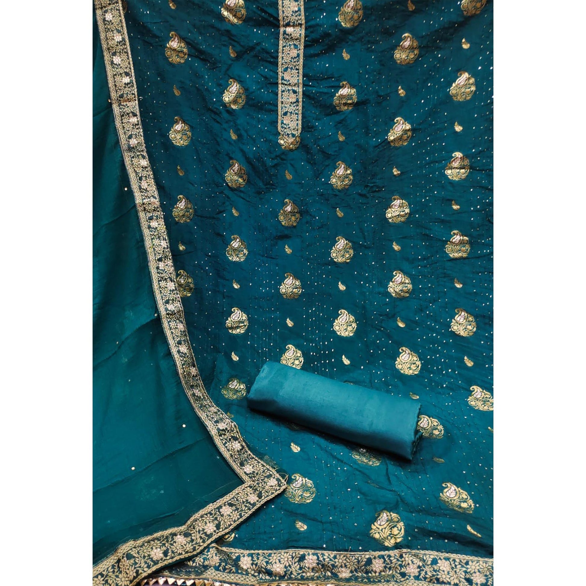 Blue Woven Dola Silk Dress Material