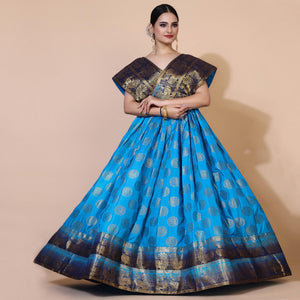 Blue Woven Jacquard Anarkali Style Gown