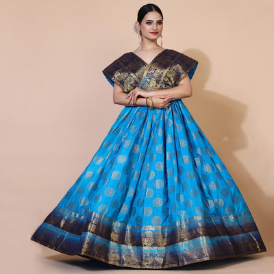 Blue Woven Jacquard Anarkali Style Gown