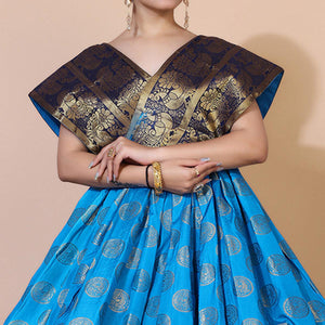 Blue Woven Jacquard Anarkali Style Gown