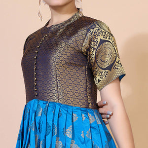 Blue Woven Jacquard Anarkali Style Gown