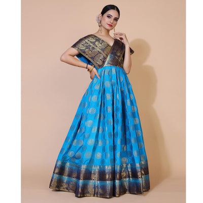 Blue Woven Jacquard Anarkali Style Gown