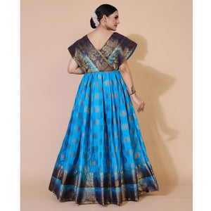 Blue Woven Jacquard Anarkali Style Gown