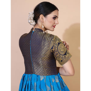 Blue Woven Jacquard Anarkali Style Gown