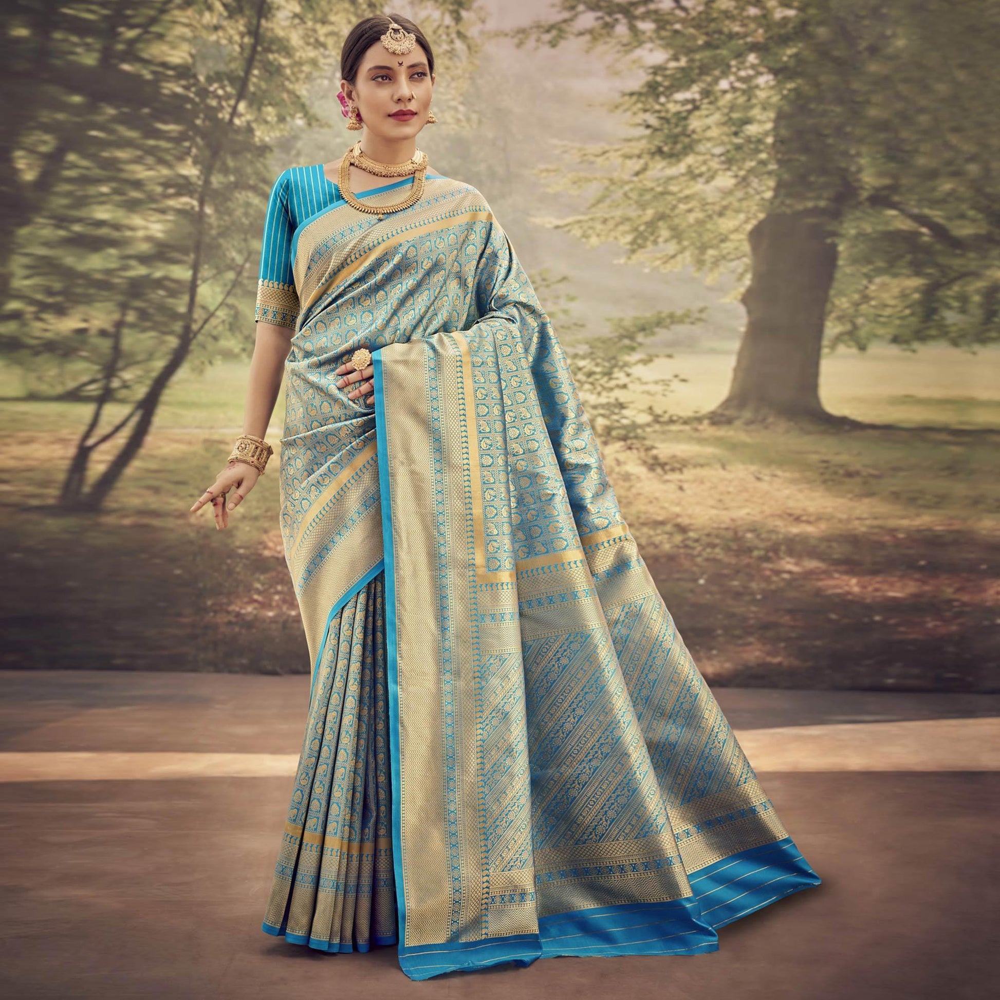 Blue Woven Jacquard Saree
