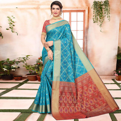 Blue Woven Jacquard Saree