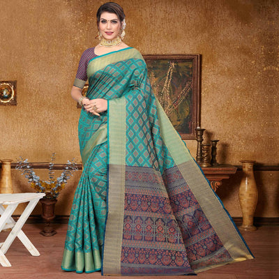 Blue Woven Jacquard Saree