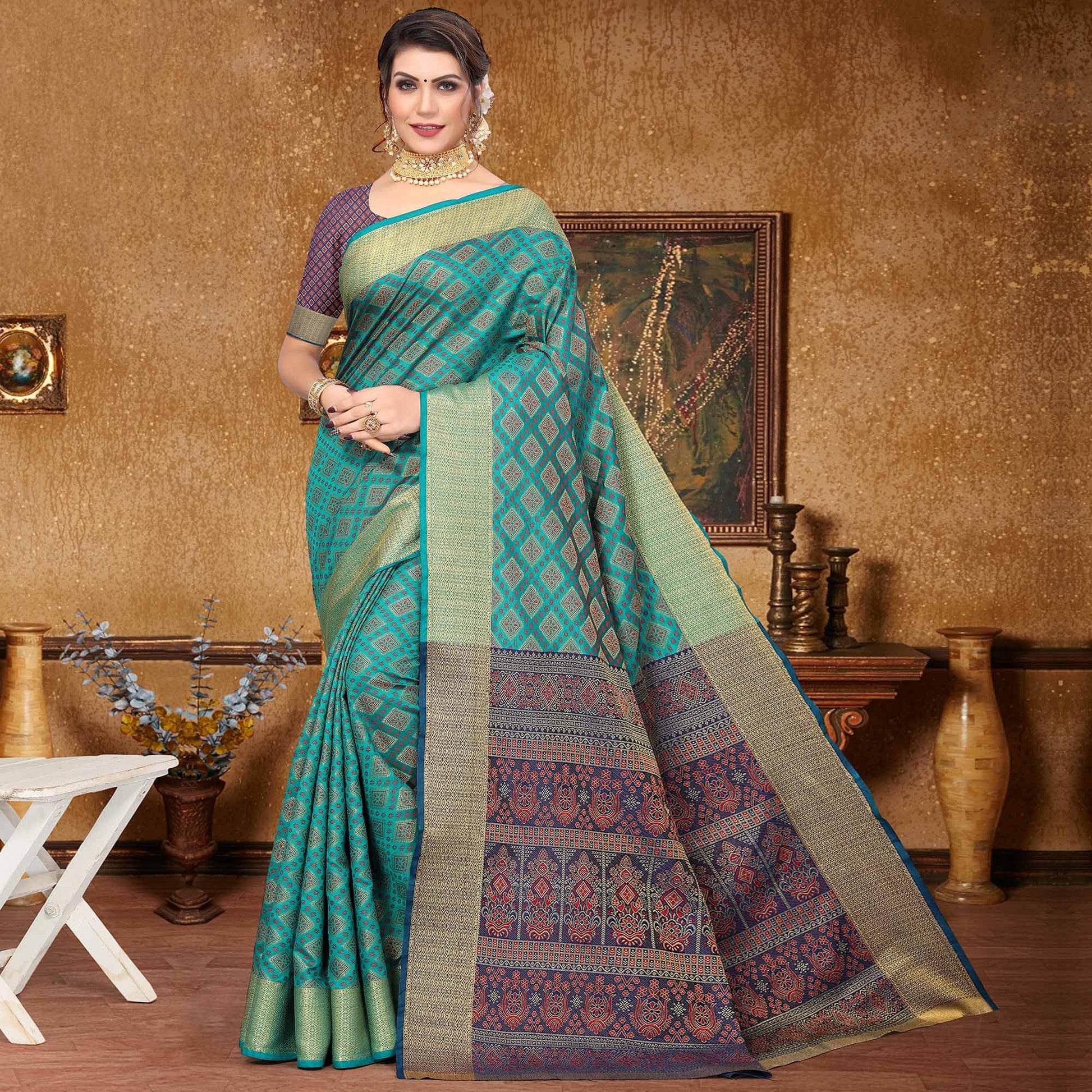 Blue Woven Jacquard Saree