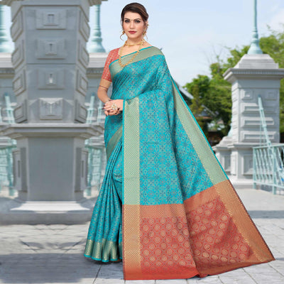 Blue Woven Jacquard Saree