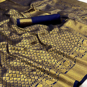 Blue Woven Jacquard Saree