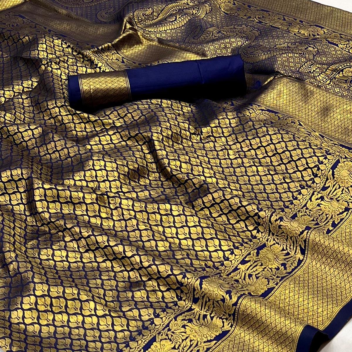 Blue Woven Jacquard Saree