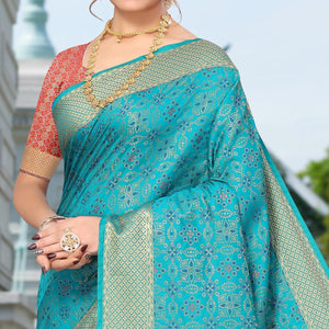 Blue Woven Jacquard Saree