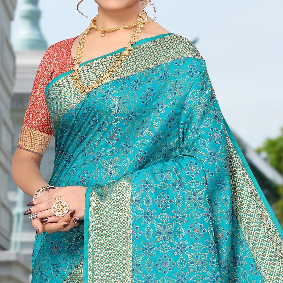 Blue Woven Jacquard Saree