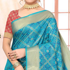 Blue Woven Jacquard Saree