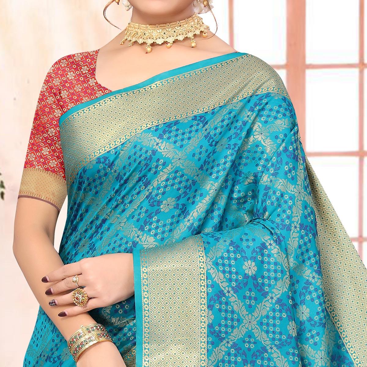 Blue Woven Jacquard Saree