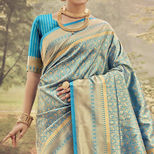 Blue Woven Jacquard Saree