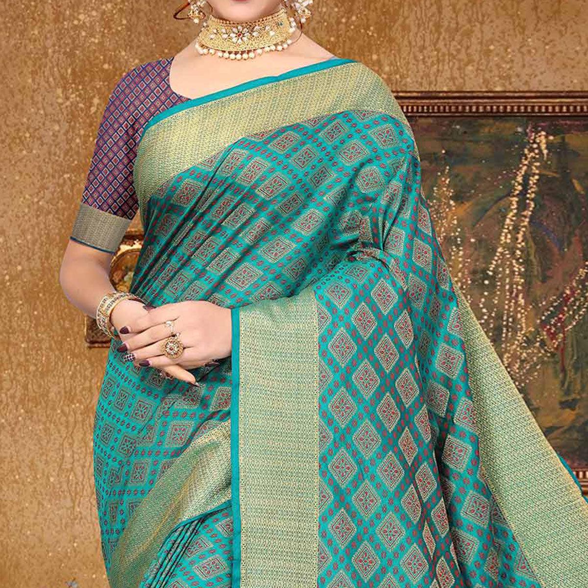 Blue Woven Jacquard Saree