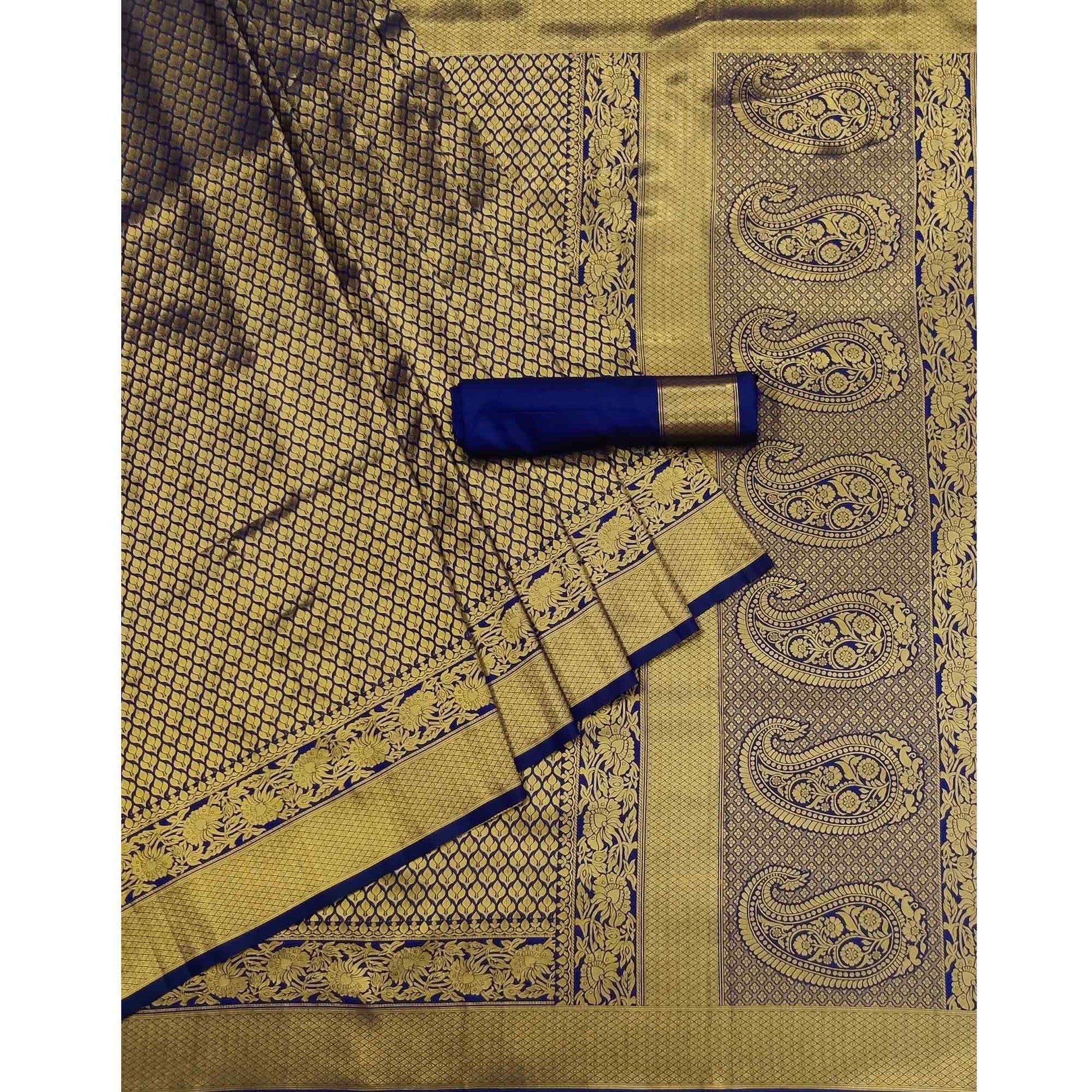 Blue Woven Jacquard Saree