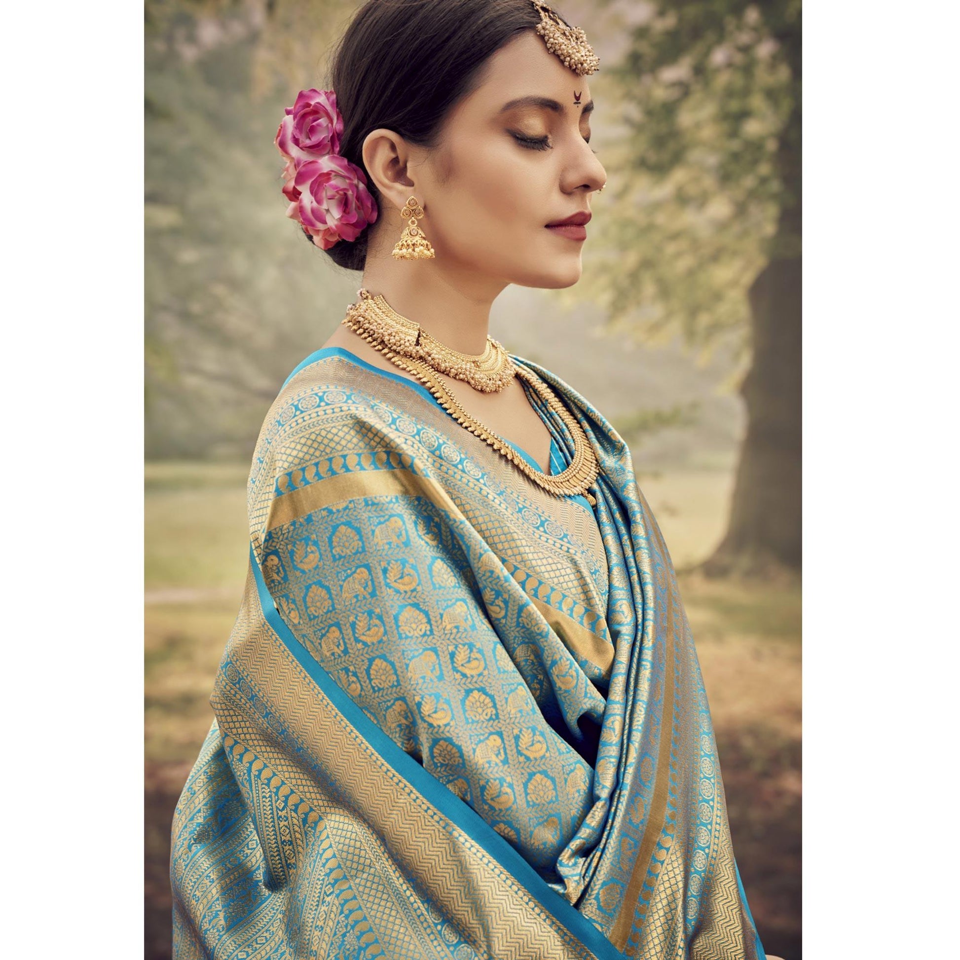 Blue Woven Jacquard Saree