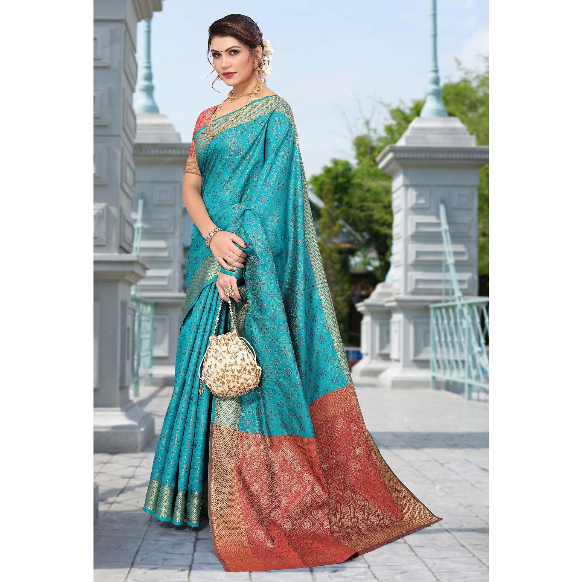 Blue Woven Jacquard Saree