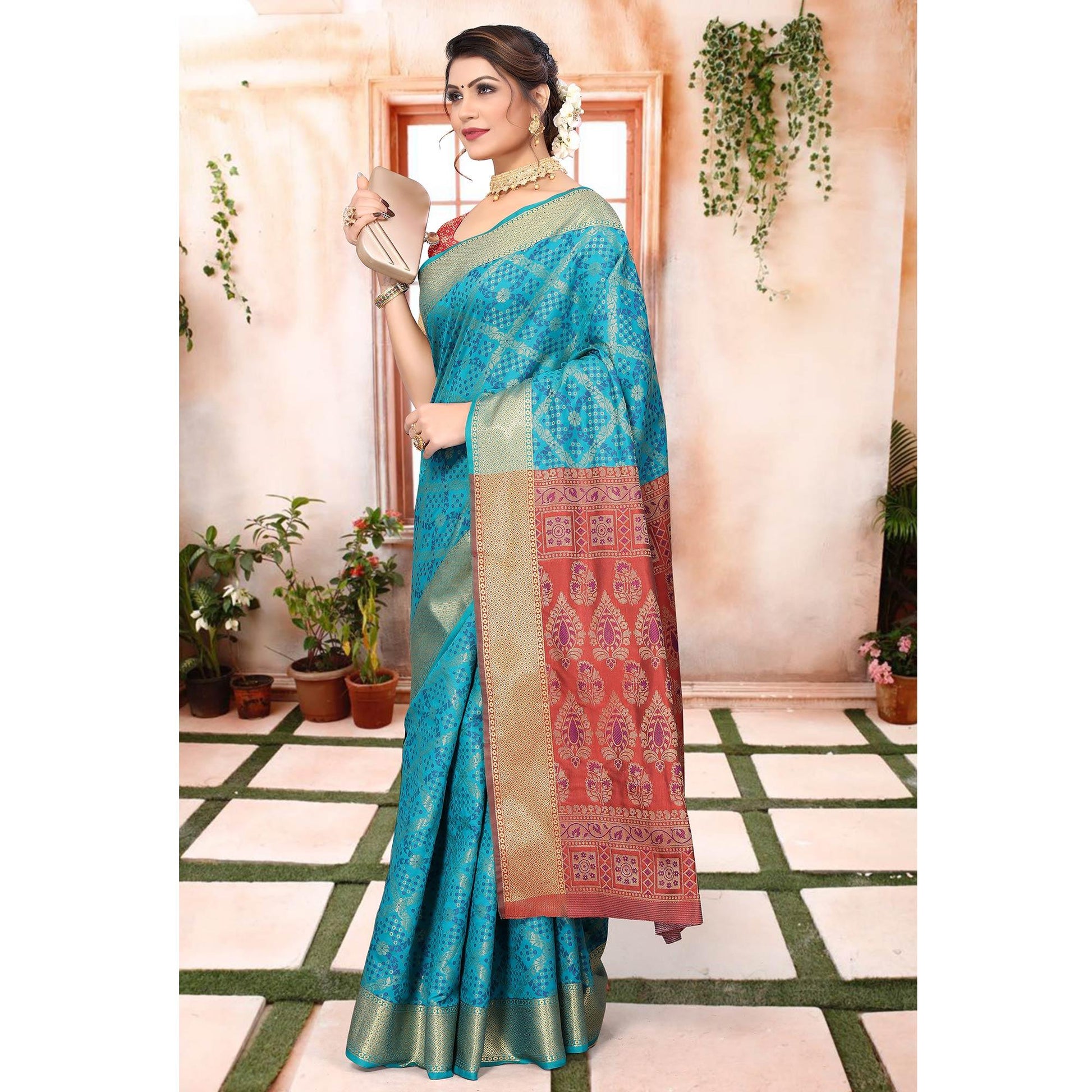 Blue Woven Jacquard Saree