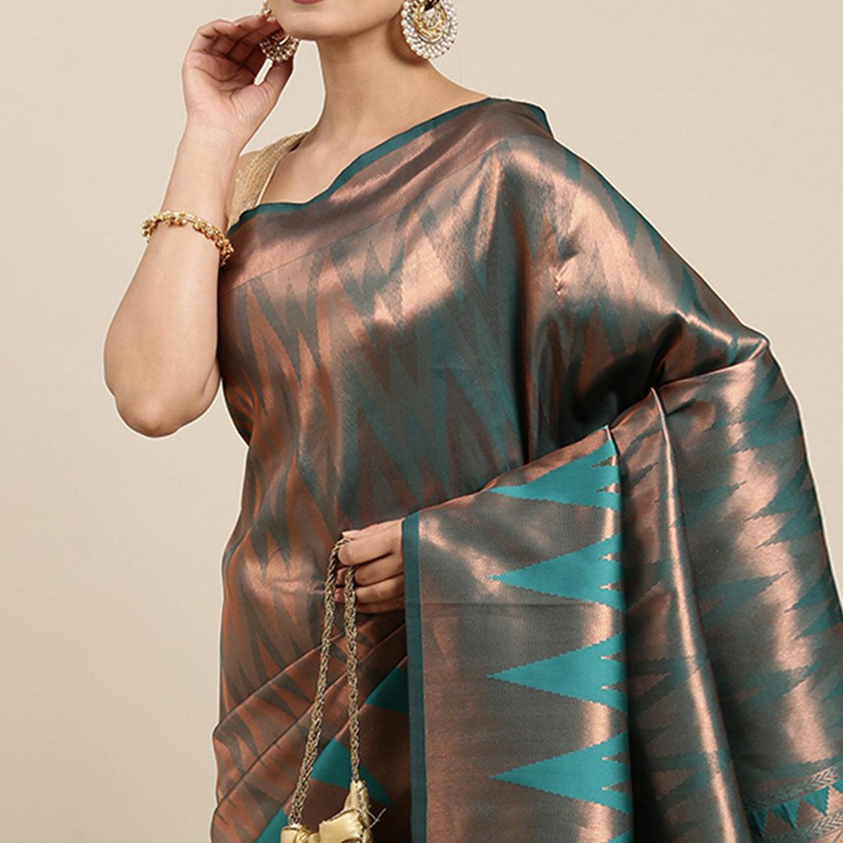 Blue Woven Kanjivaram Silk Saree With Tassels