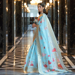 Blue Woven Linen Saree