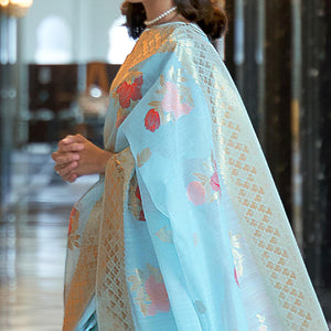 Blue Woven Linen Saree