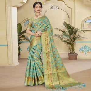 Blue Woven Organza Saree