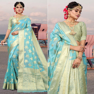 Blue Woven Organza Saree