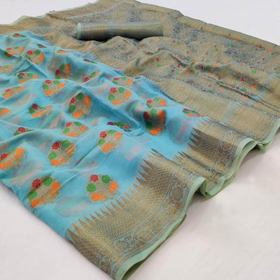 Blue Woven Organza Saree