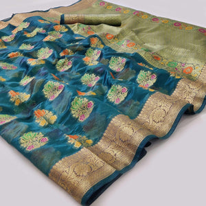Blue Woven Organza Saree