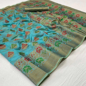 Blue Woven Organza Saree