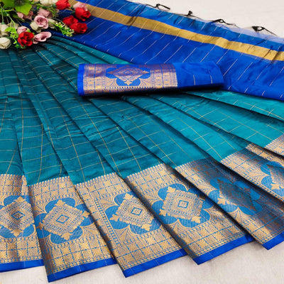 Blue Woven Organza Saree