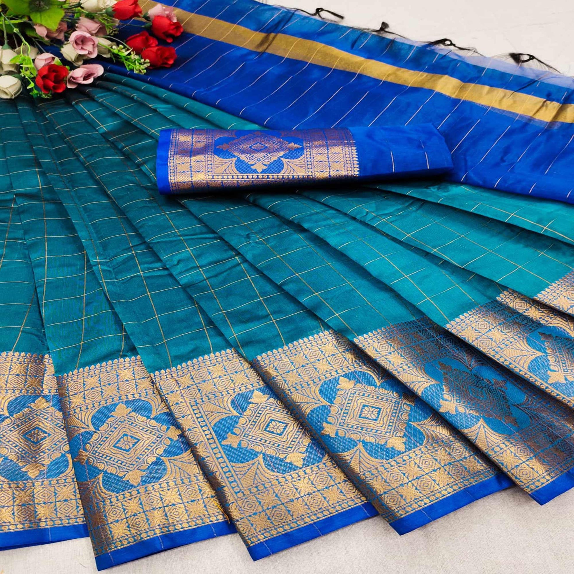 Blue Woven Organza Saree