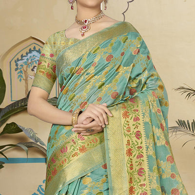 Blue Woven Organza Saree