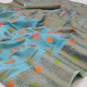 Blue Woven Organza Saree