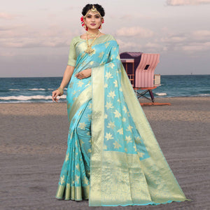 Blue Woven Organza Saree