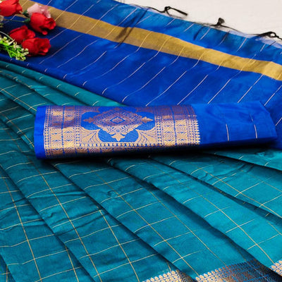 Blue Woven Organza Saree